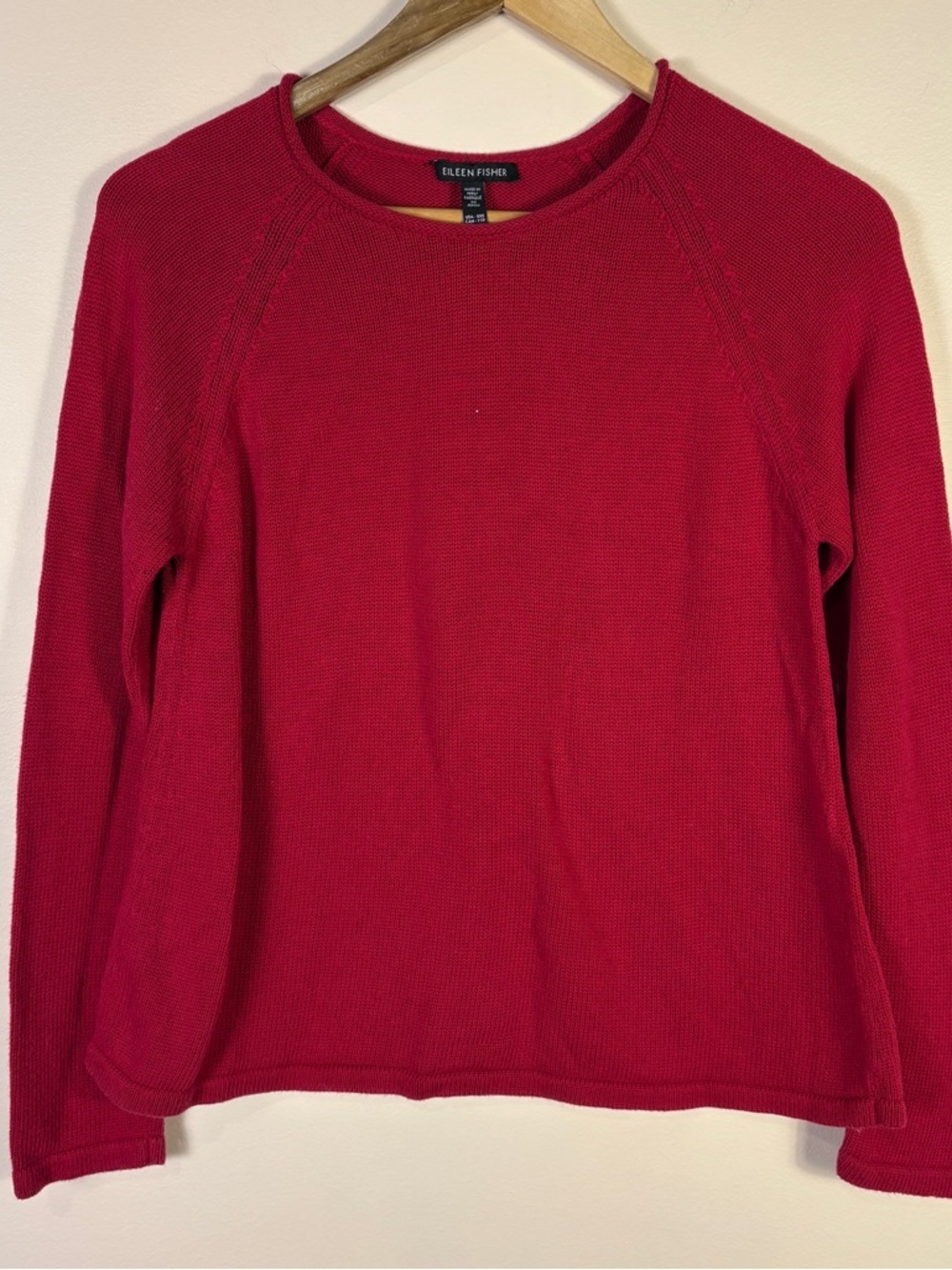 Eileen Fisher Pink Knit Crewneck Sweater Organic Cotton Blend Preppy Classic